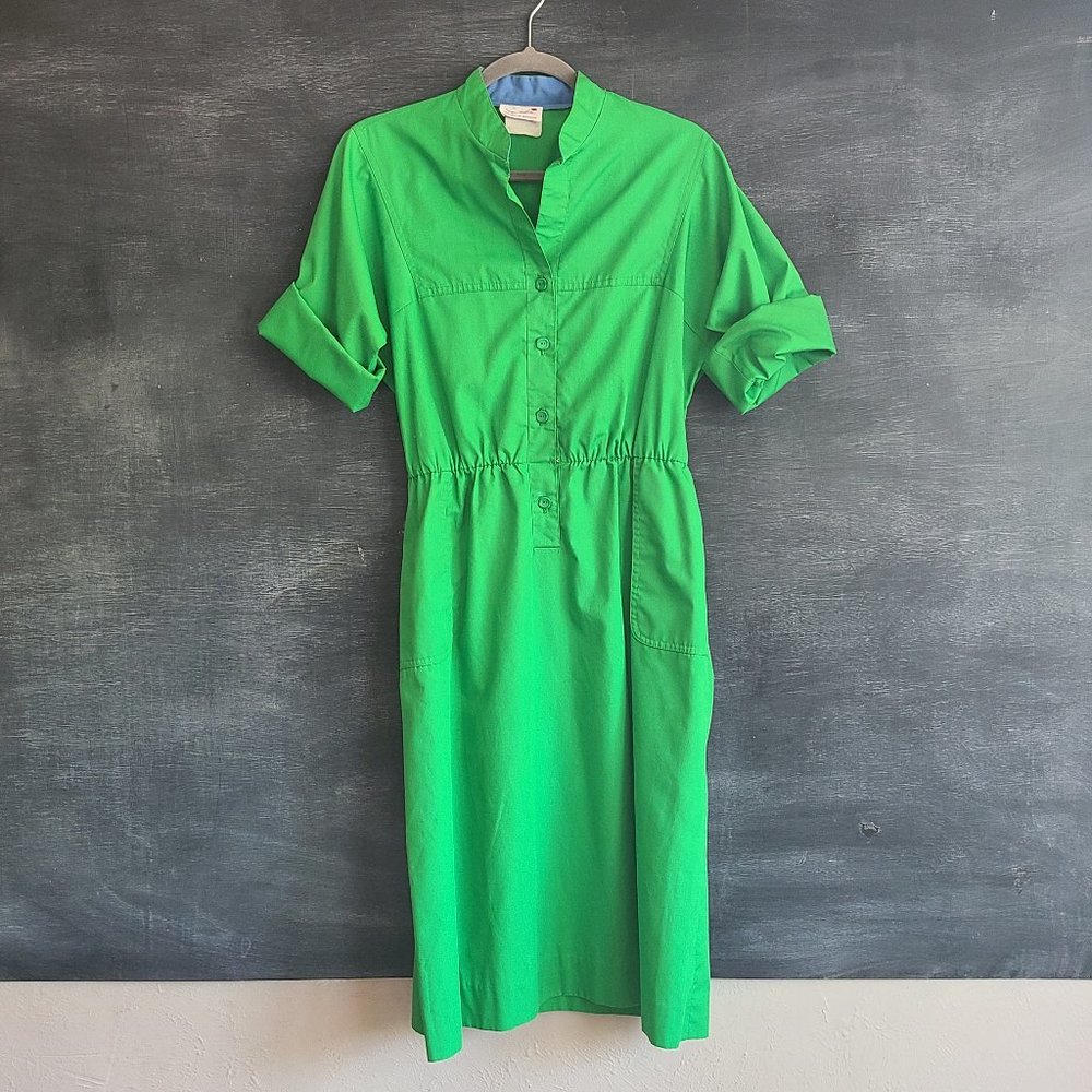 Vintage Green Cotton Shirt Dress